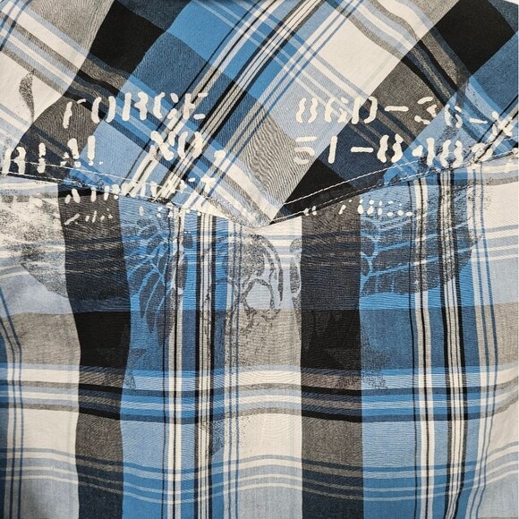 HELIX Shirt Boys Size XL Plaid Long Sleeve Roll Up Pockets Skull Skater See Pics - Picture 9 of 10